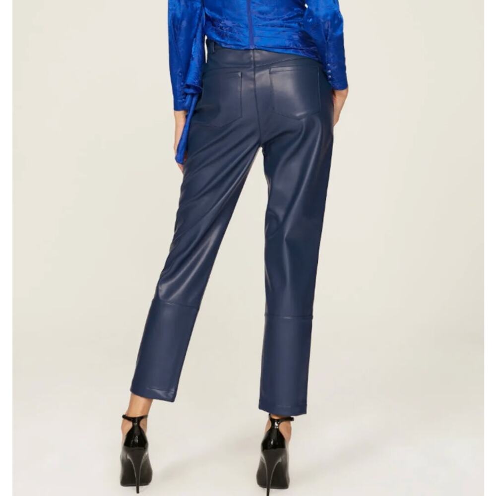 Ronny Kobo Blue Faux Leather Pants SIZE 4 Trouser Tapered Career Designer $305 - Picture 3 of 13